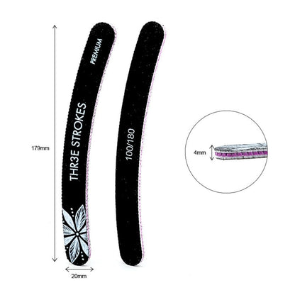 GV97 THR3E STROKES 10 Pack 100/180 Grit Banana Nail Files, Black Professional Reusable Emery Boards Manicure Tool for Acrylic Nails, Nail Buffering Files