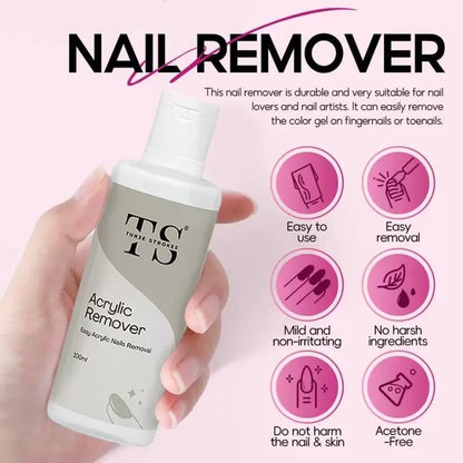 NP49 THR3E STROKES 100ml Acrylic Remover, Gel Nail Polish Remover for Nails Professional Removes Gel Nail Polish, Quick & Easy Polish Remover In few Minutes Don't Hurt Your Nails