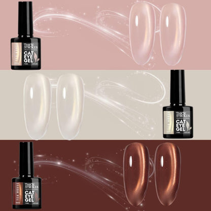 GV1172 THR3E STROKES Silk Cat Eye Gel Polish Set - 12 Colors (7.5ml) - Magnetic Velvet Shimmer Effect - UV/LED Soak Off Nail Art Manicure Kit (TEA HOUSE)