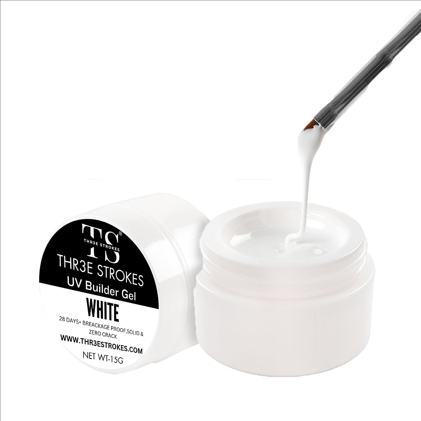 NP297 THR3E STROKES Builder Nail Gel, Gel Builder 15ml for Nails, Hard Gel Builder Nail Strengthener Extension Gel Nail Polish Rhinestone False Nail Tips Glue Gel in a Bottle (WHITE)