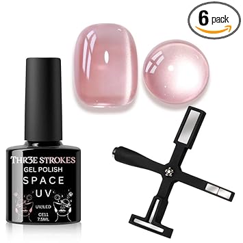 NP16 THR3E STROKES 9D Cat Eye Gel Nail Polish 7.5ML – Glitter Magnetic Gel with 3D Shimmering Effect – 5 in 1 Magnet Set – UV/LED Soak Off Gel for Nail Art & DIY Manicure at Home
