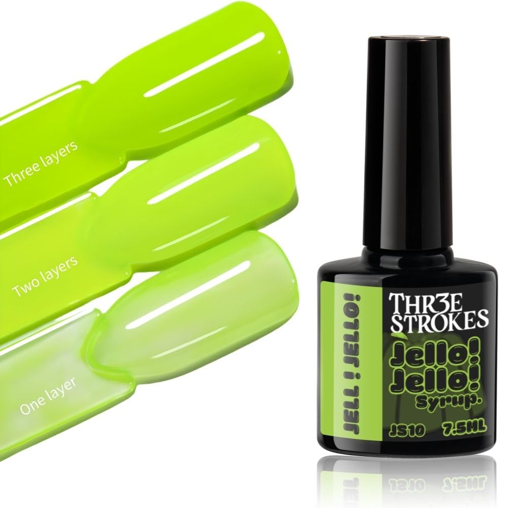 GV1181 THR3E STROKES Jello Jello Syrup Jelly Gel Nail Polish, 7.5ml, UV/LED Soak Off Gel, 28 Day Wear, Translucent Color Gel for Nail Art, 18 Shades