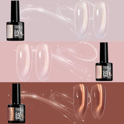 GV1172 THR3E STROKES Silk Cat Eye Gel Polish Set - 12 Colors (7.5ml) - Magnetic Velvet Shimmer Effect - UV/LED Soak Off Nail Art Manicure Kit (TEA HOUSE)