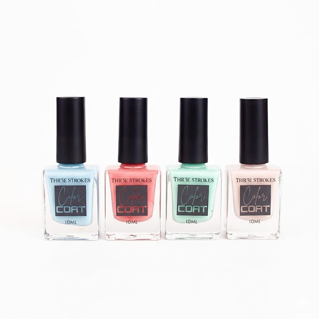 NP299 THR3E STROKES Color Coat Nail Enamel, 10ml | Glossy Finish | Quick Drying | Long Lasting | High Shine | Chip Defiant | Even-Finish | Vegan | Non-Toxic | Ethanol-Free (C, 4)
