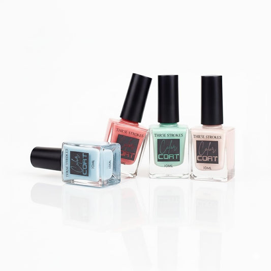 NP299 THR3E STROKES Color Coat Nail Enamel, 10ml | Glossy Finish | Quick Drying | Long Lasting | High Shine | Chip Defiant | Even-Finish | Vegan | Non-Toxic | Ethanol-Free (C, 4)