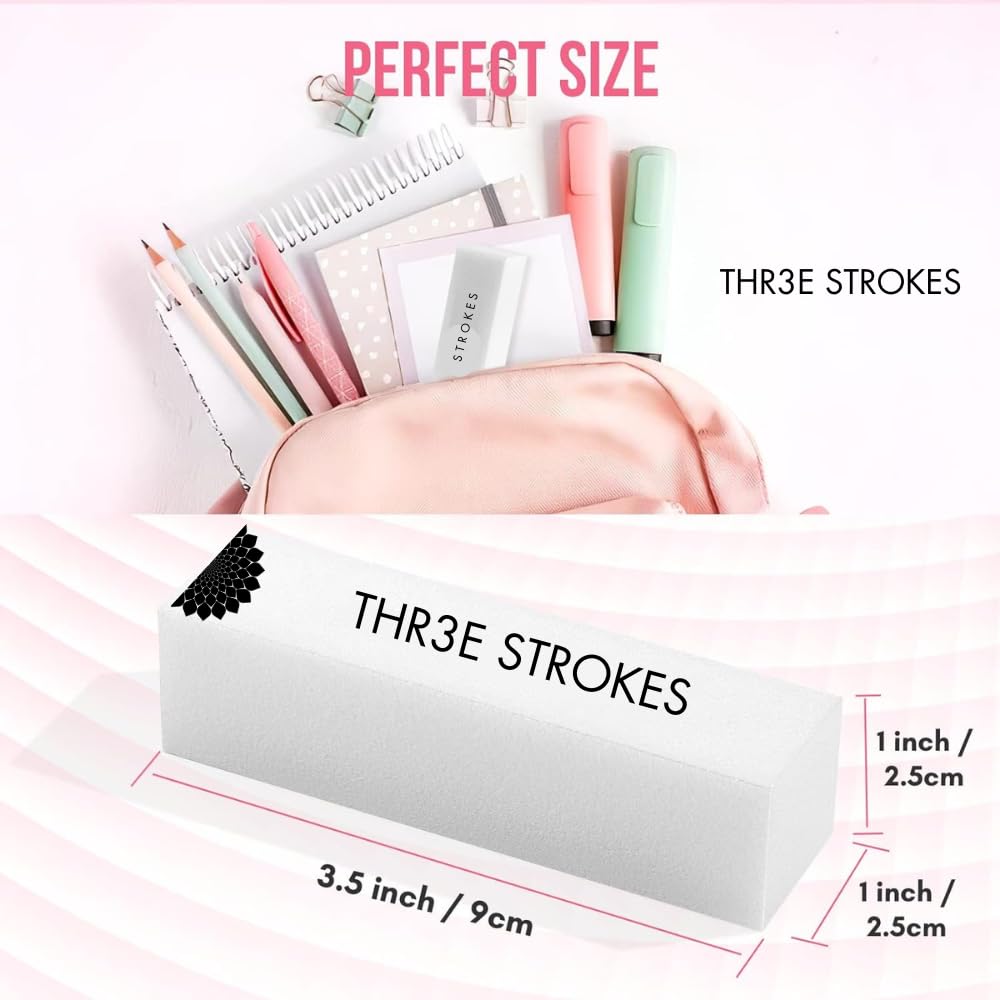 GV91 THR3E STROKES Nail Buffer Block,120Grit 4pcs Sponge Nail Files for Natural Nails Professional Washable White Buffer Polisher Sanding Buffer for Acrylic Nails Manicure Tools for Salon Beginner