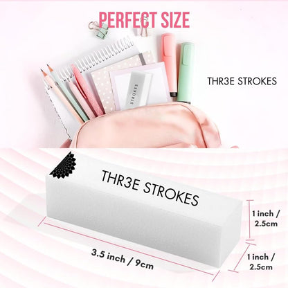 GV91 THR3E STROKES Nail Buffer Block,120Grit 4pcs Sponge Nail Files for Natural Nails Professional Washable White Buffer Polisher Sanding Buffer for Acrylic Nails Manicure Tools for Salon Beginner