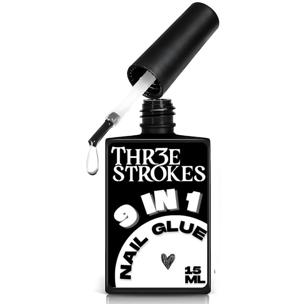 NP285 THR3E STROKES Gel Polish 9 In 1 Gel Nail Glue for Clear Acrylic Nail Tips 15ml Long Lasting Nail Kit for False Nails Tips, Base Blooming Nail, Christmas Nail Art, U V Light Required (THICK FORMULA)