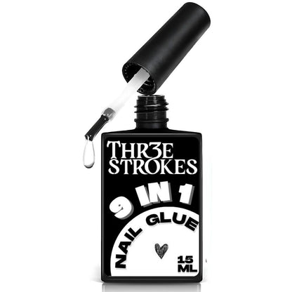NP285 THR3E STROKES Gel Polish 9 In 1 Gel Nail Glue for Clear Acrylic Nail Tips 15ml Long Lasting Nail Kit for False Nails Tips, Base Blooming Nail, Christmas Nail Art, U V Light Required (THICK FORMULA)