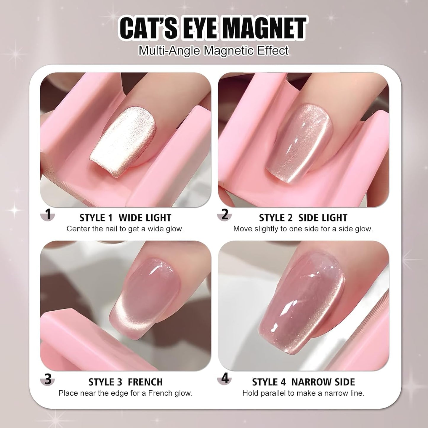 GV893 THR3E STROKES 5D Nail Magnet Tool for Cat Eye Gel Polish – Non-Slip Finger Stand, Strong Magnet Nail Art Manicure Tool for DIY & Salon (MIX COLOR) (5D BOX)