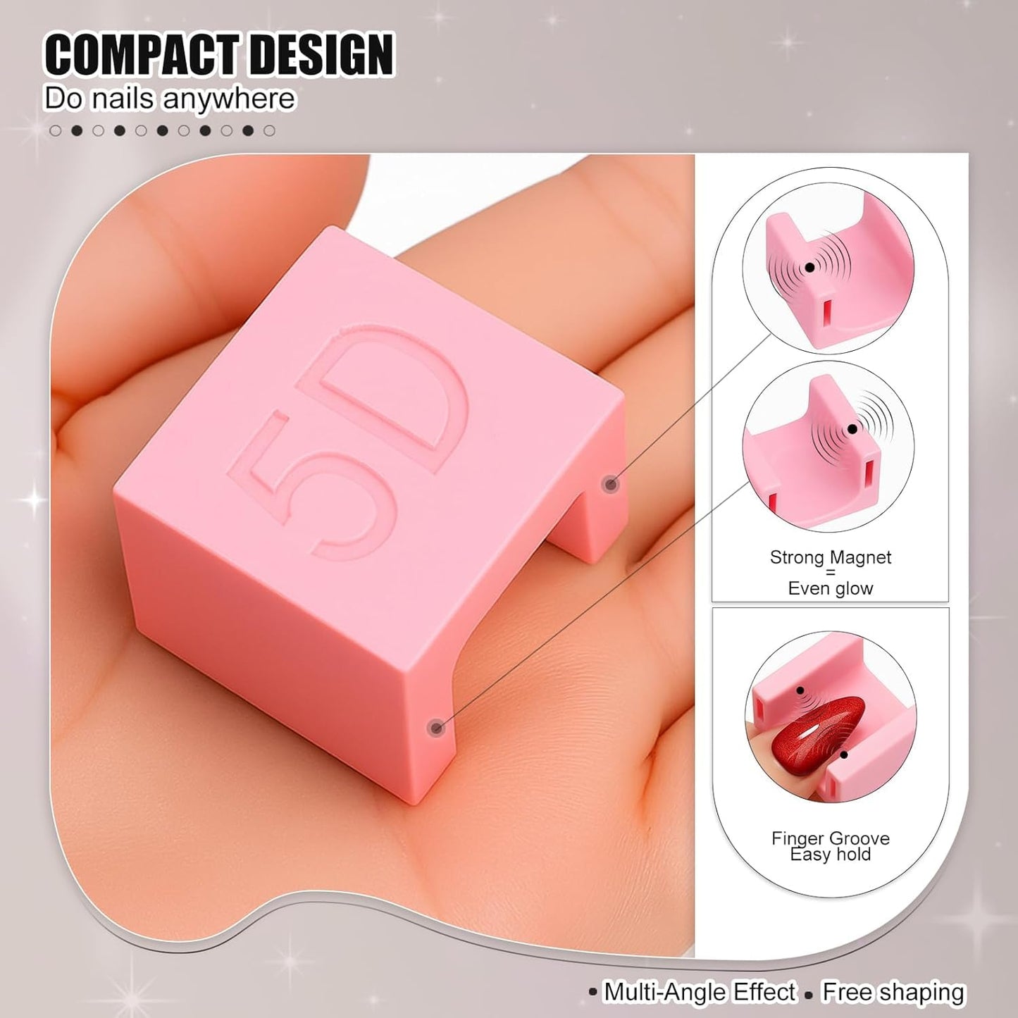 GV893 THR3E STROKES 5D Nail Magnet Tool for Cat Eye Gel Polish – Non-Slip Finger Stand, Strong Magnet Nail Art Manicure Tool for DIY & Salon (MIX COLOR) (5D BOX)