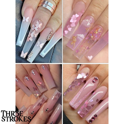GV167 THR3E STROKES 12 Grids Holographic Nail Glitter, Wsimily Butterfly Flower Heart Rabbit Pink Gold Nail Art Sequins Glitter for Acrylic Nails Design Paillettes Shining Flake Glitter Valentine's Day Nail Decoration (D41)