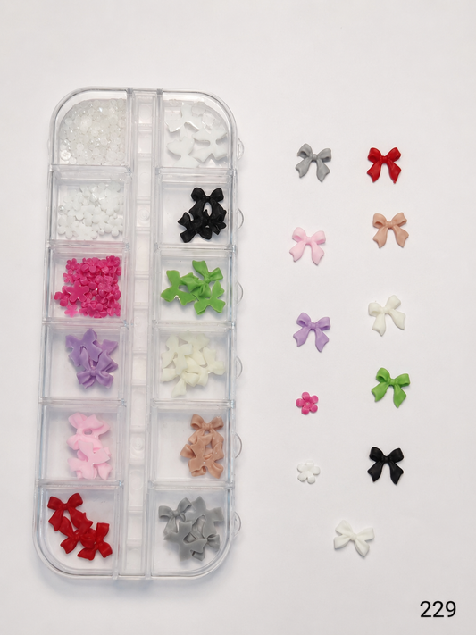 GV655 3D Bow & Flower Nail Art Decorations – Multicolor Box (Set 229 , Design May Vary)