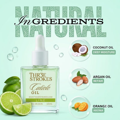 GV1188 THR3E STROKES Lime Revitalizing Cuticle Oil - Hydrating Oil For Repaired Cuticles Overnight - Remedy For Damaged Skin And Thin Nails - Paraben/Cruelty-Free Formula 15ML (LIME)