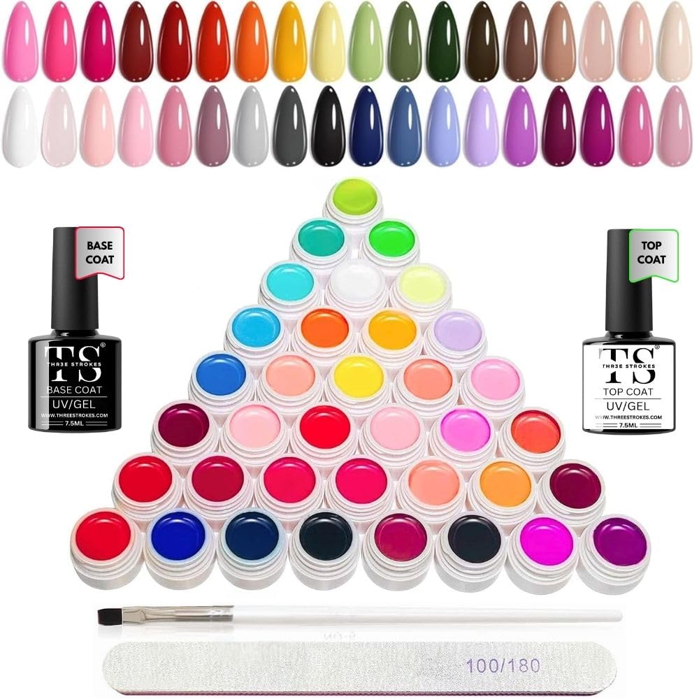 NP37 THR3E STROKES 36 Colors Nail Art GelPaint Kit, 40PCS Gel Nail Polish Set,With Top Coat , Base Coat Gel Nail Polish with NailBrush for DIY NailArt Design, NailArt GelPolish for DIY At Home