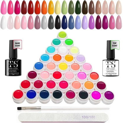 NP37 THR3E STROKES 36 Colors Nail Art GelPaint Kit, 40PCS Gel Nail Polish Set,With Top Coat , Base Coat Gel Nail Polish with NailBrush for DIY NailArt Design, NailArt GelPolish for DIY At Home
