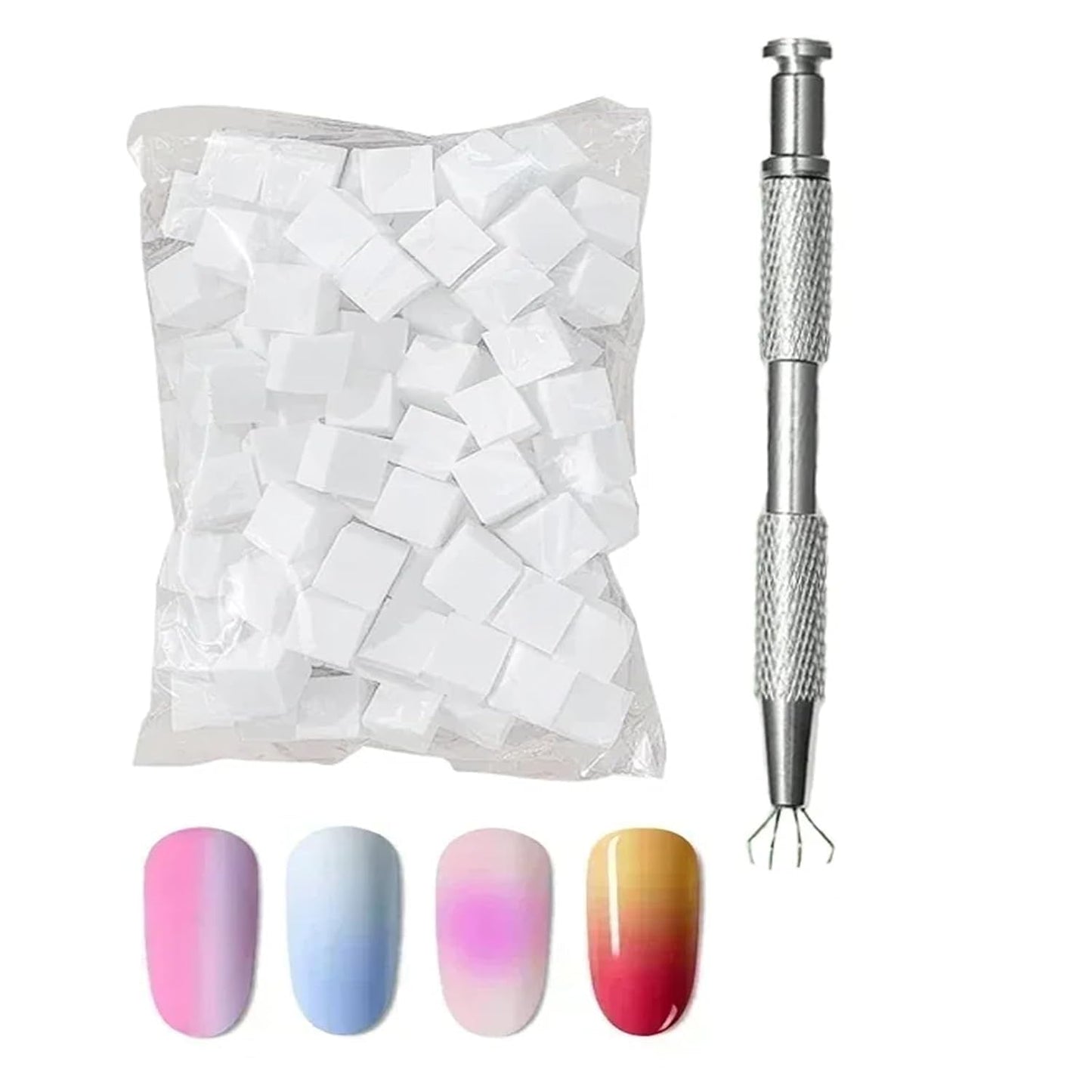 GV120 4 Claws Nail Sponge Metal Grabber with 100 Pcs Mini Replaceable Nail Sponges Blocks for Ombre Nail Art Sponges Nail Art Tools for Nail Supplies Nail Accessories (CUBE + PICKER)