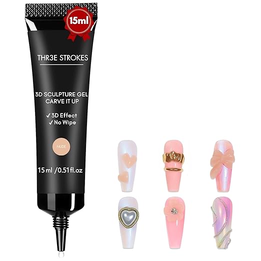 NP10 THR3E STROKES 15g 3D Sculpting Gel Nail Glue for Nail Designs and DIY Nail Art - Clear Gel Polish for Drawing, Molding, Sculpture and Decoration (CLEAR) (UV/LED LAMP REQUIRED)