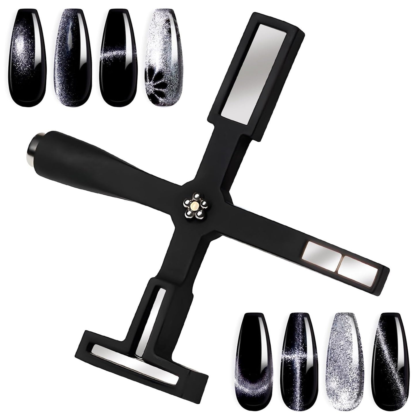 GV4 THR3E STROKES 5 in 1 Magnet for Cat Eye Gel Nail Polish, Multifunctional Magnetic Nail Tool, Upgraded Cross Cat Eye Magnet for Nail Designs 3D Cateye Nail Gel Strong Nail Art Magnet Home Salon Color may Vary