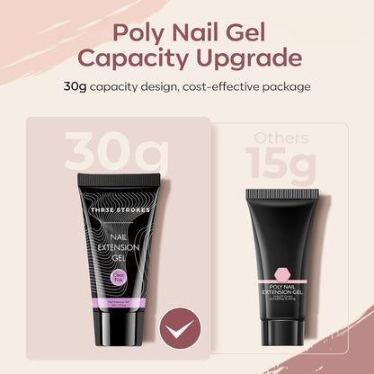GV131 THR3E STROKES PolyGel Quick Upgrade Poly Gel Kits,30ML Polygel Nail Kit Builder Gel,Nail Extension Gel Trendy Nail Art Design Salon Nail Easy DIY at Home (4 CLEAR PINK) (UV/LED LAMP REQUIRED)