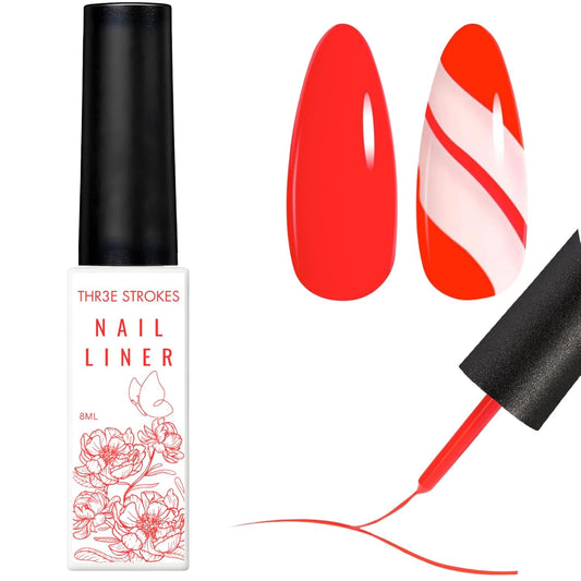 NP56 THR3E STROKES Gel Polish Red Gel Liner Gel Polish Nail Art Liner Red 1 pcs 8ml Classic Red Gel Nail Polish Art Paint for Nails Built Soak Off Uv Manicure Salon DIY at Home Nail Design Polish Gifts for Girl (Red)