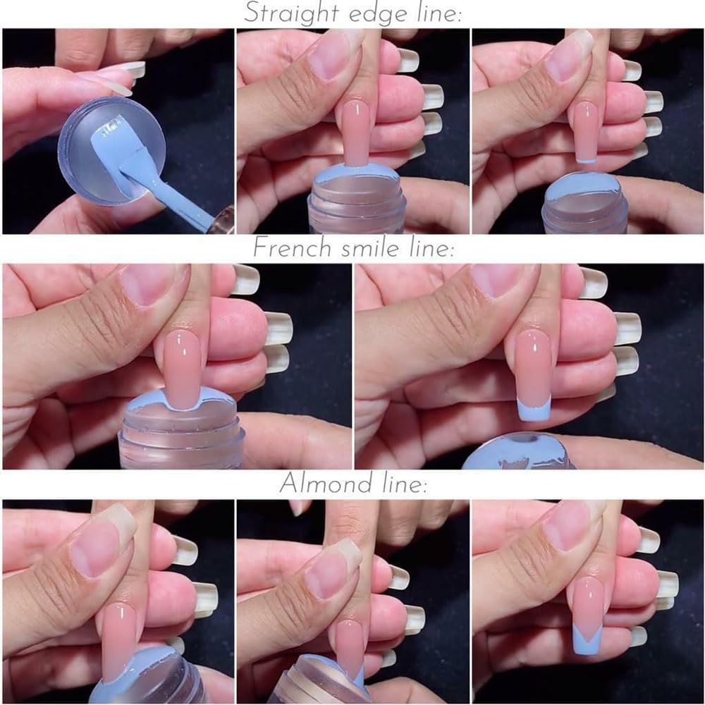 GV83 THR3E STROKES Nail Stamping Transparent Silicone Head Clear Jelly Nail Art Stamping Stamper with A Lid Big Cap Scraper Image Plate Manicure Tools DIY Polish Kit with Matte Handle