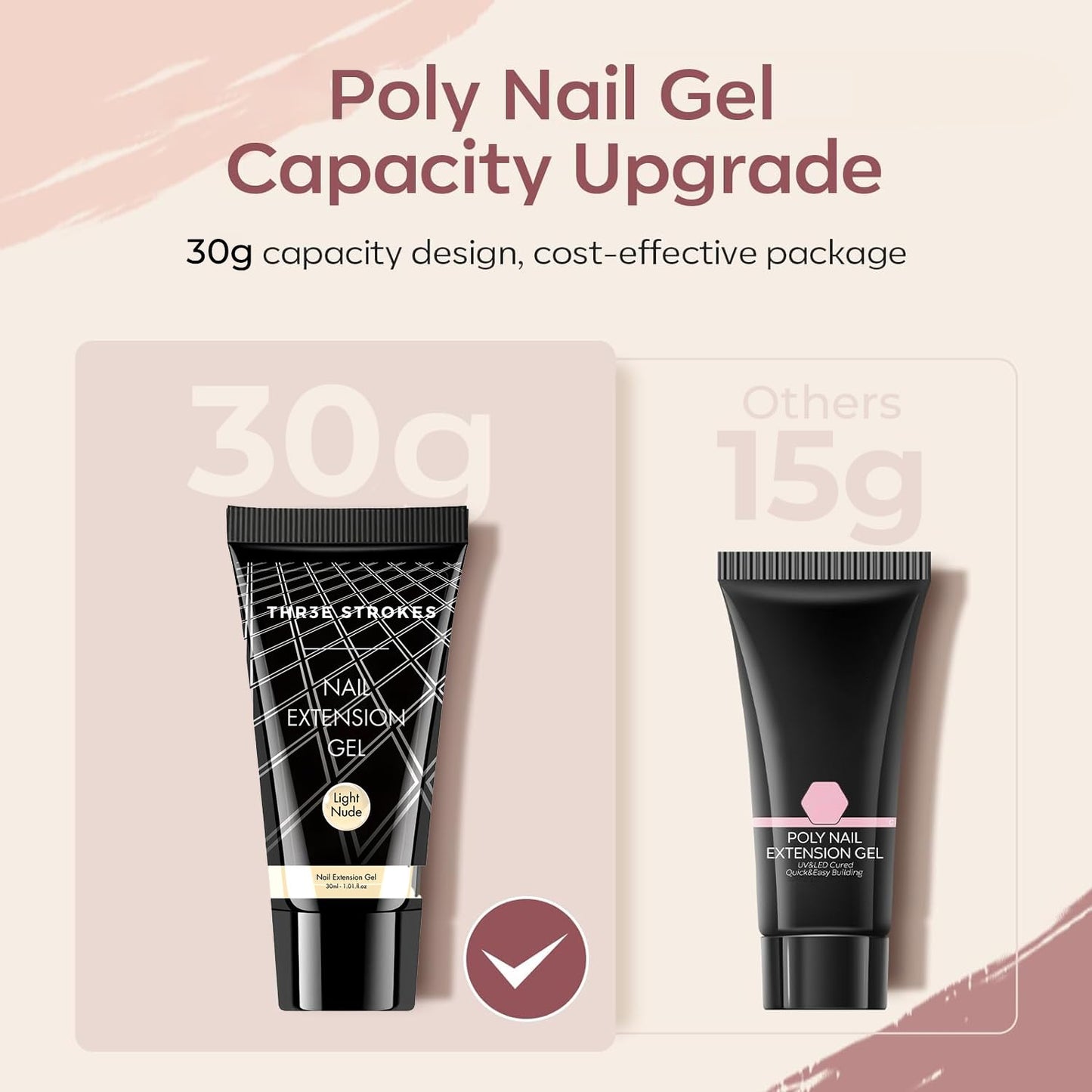 NP287 THR3E STROKES PolyGel Quick Upgrade Poly Gel Kits,30ML Polygel Nail Kit Builder Gel,Nail Extension Gel Trendy Nail Art Design Salon Nail Easy DIY at Home (9 LIGHT NUDE) (UV/LED LAMP REQUIRED)