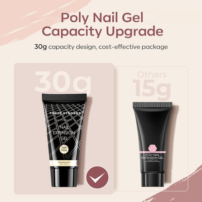 NP287 THR3E STROKES PolyGel Quick Upgrade Poly Gel Kits,30ML Polygel Nail Kit Builder Gel,Nail Extension Gel Trendy Nail Art Design Salon Nail Easy DIY at Home (9 LIGHT NUDE) (UV/LED LAMP REQUIRED)