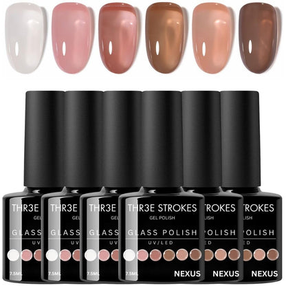 NP42 THR3E STROKES Gel Nail Polish Set - 6 Colors Gel Polish Glitter Gel Polish Sparkle Nail Polish Gel Manicure DIY Salon Nail Art Gifts