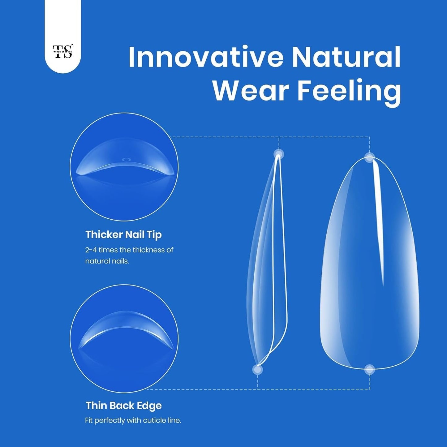 GV36 THR3E STROKES Soft Gel Nail Tips, Full Cover Clear Soft Nail Tips for Artificial False Nails Extension Nail Salons DIY Nail Art with Box, 550PCS (MEDIUM ALMOND N16)