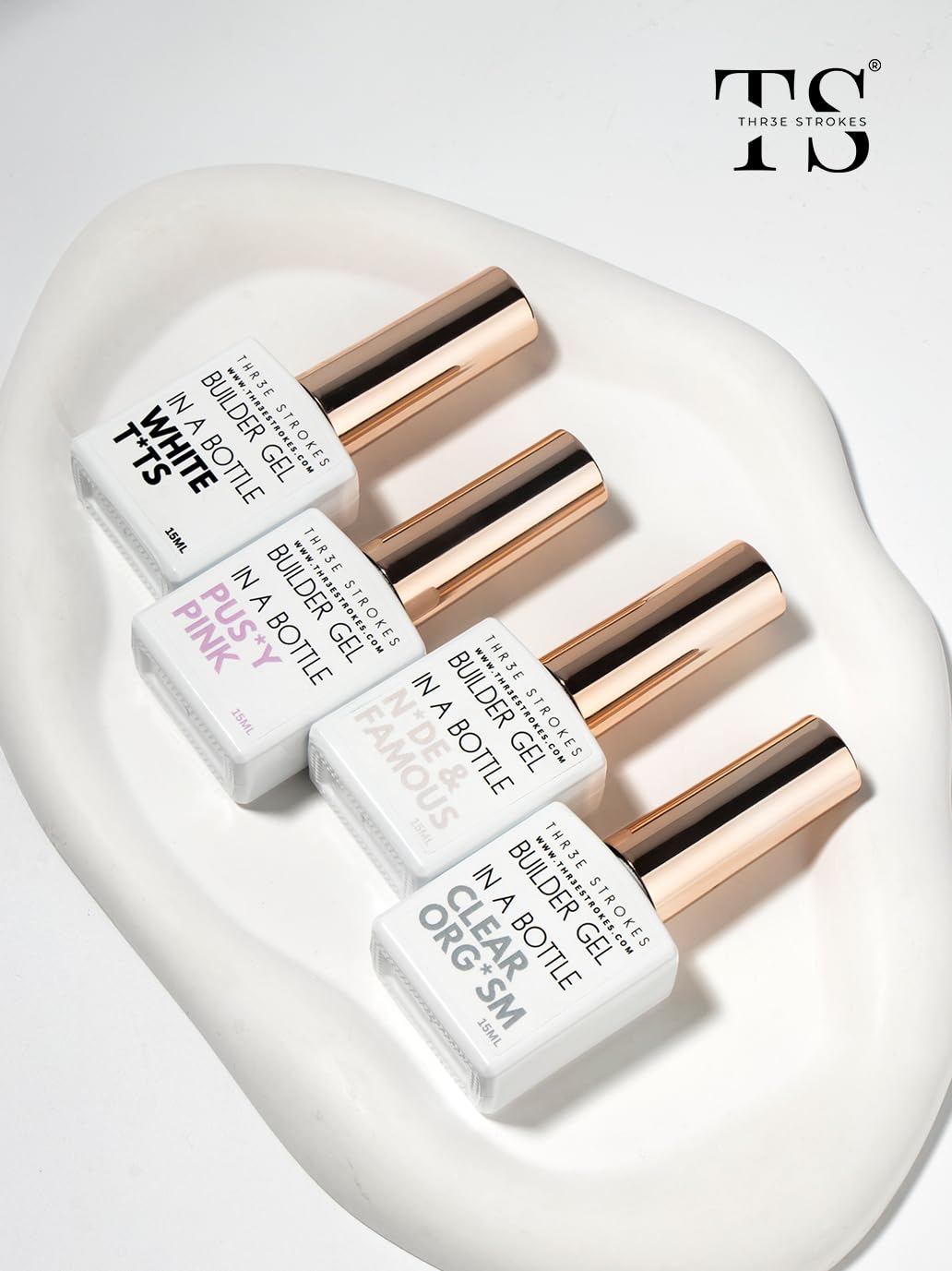 NP73 THR3E STROKES BIAB Clear,Pink,Nude,White Builder Gel for Nails, 15ml Nail Strengthener in a Bottle, Nail Extension Hard Gel, Soak Off Long Lasting UV Light Cure, Base Coat Top Coat Needed (15ML)