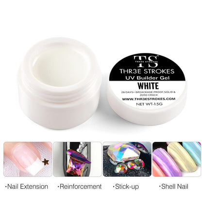 NP297 THR3E STROKES Builder Nail Gel, Gel Builder 15ml for Nails, Hard Gel Builder Nail Strengthener Extension Gel Nail Polish Rhinestone False Nail Tips Glue Gel in a Bottle (WHITE)