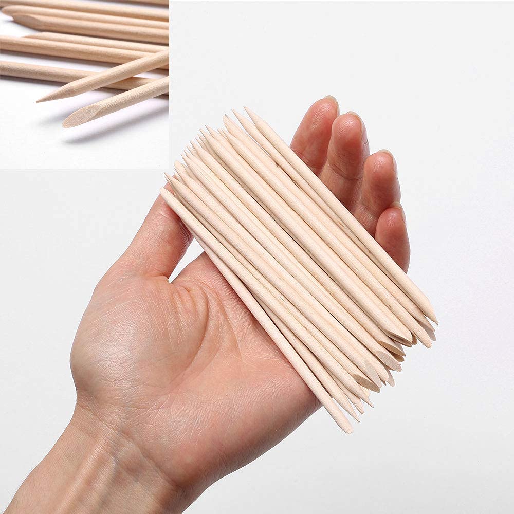 GV87 THR3E STROKES 100 pcs Orange Wood Nail Sticks Double Sided Multi Functional Cuticle Pusher Remover Manicure Pedicure Tool for Manicure Pedicure (100)