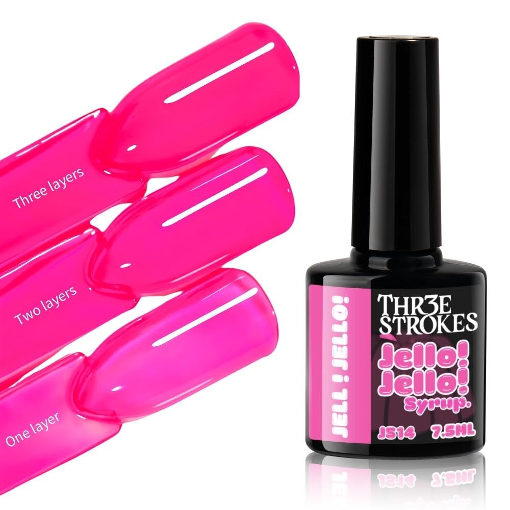 GV1181 THR3E STROKES Jello Jello Syrup Jelly Gel Nail Polish, 7.5ml, UV/LED Soak Off Gel, 28 Day Wear, Translucent Color Gel for Nail Art, 18 Shades