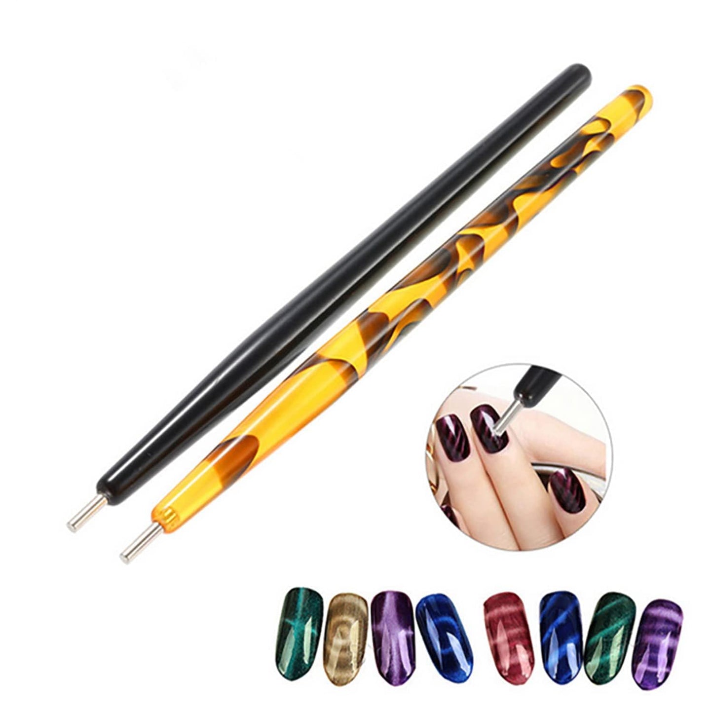GV119 THR3E STROKES 12pcs Nail Magnet Tool Set Cat Eye Magnet for Nails Gradient Nail Design Magnetic Gel Nail Polish Pen Double Ended Magnet Sticks Nail Art Tools for DIY Salon (SET OF 12)