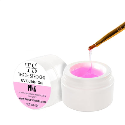 NP296 THR3E STROKES Builder Nail Gel, Gel Builder 15ml for Nails, Hard Gel Builder Nail Strengthener Extension Gel Nail Polish Rhinestone False Nail Tips Glue Gel in a Bottle (PINK)