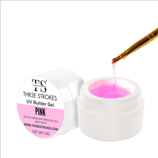 NP296 THR3E STROKES Builder Nail Gel, Gel Builder 15ml for Nails, Hard Gel Builder Nail Strengthener Extension Gel Nail Polish Rhinestone False Nail Tips Glue Gel in a Bottle (PINK)