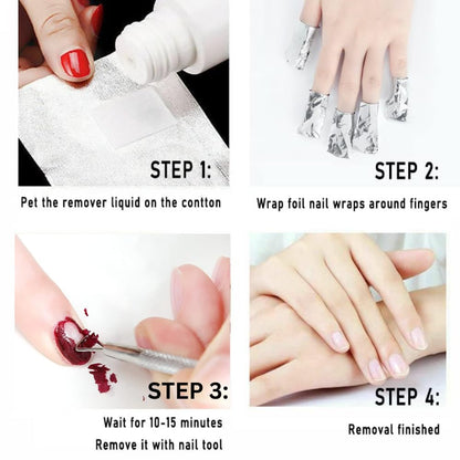 NP59 THR3E STROKES Acrylic Remover Kit, 100ml Gel Nail Polish Remover with Nail scrapper, 100pcs Foil nail Wrap, Quick & Easy Polish Remover In few Minutes Don't Hurt Your Nails