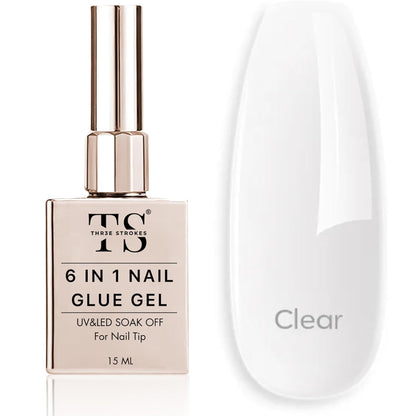 NP45 THR3E STROKES Builder Nail Gel, 6-in-1 Gel Builder 15ml for Nails, Hard Gel Builder Nail Strengthener Extension Gel Nail Polish Rhinestone False Nail Tips Glue Gel in a Bottle (CLEAR)
