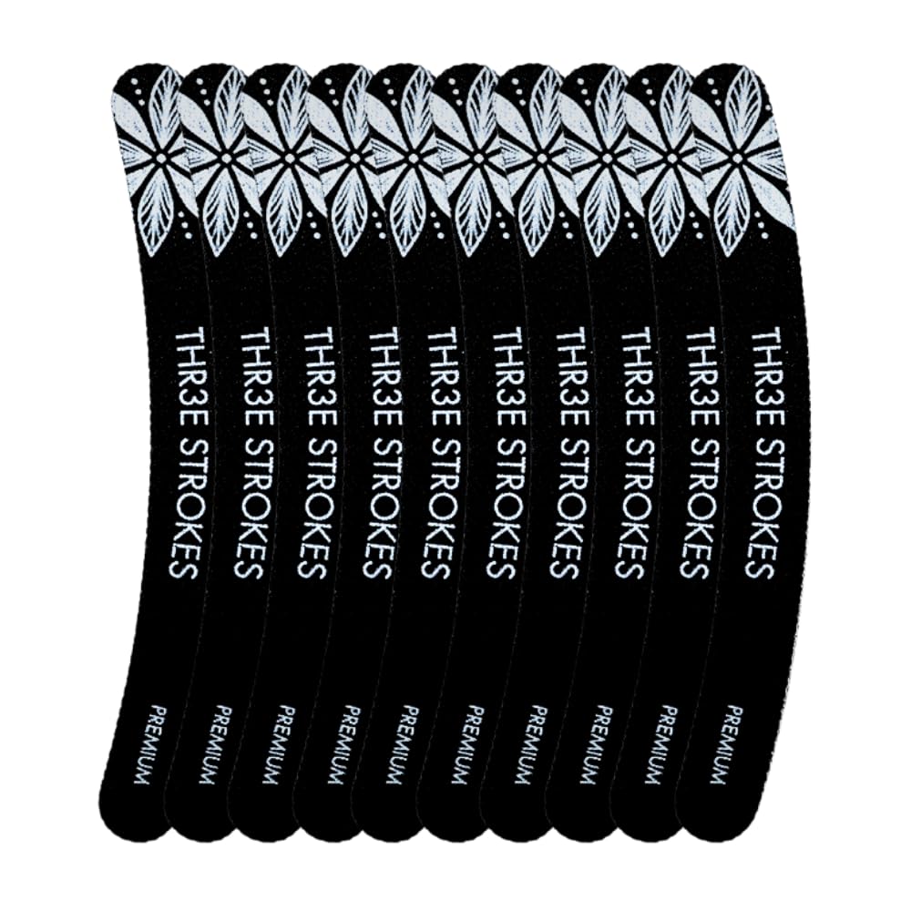 GV97 THR3E STROKES 10 Pack 100/180 Grit Banana Nail Files, Black Professional Reusable Emery Boards Manicure Tool for Acrylic Nails, Nail Buffering Files