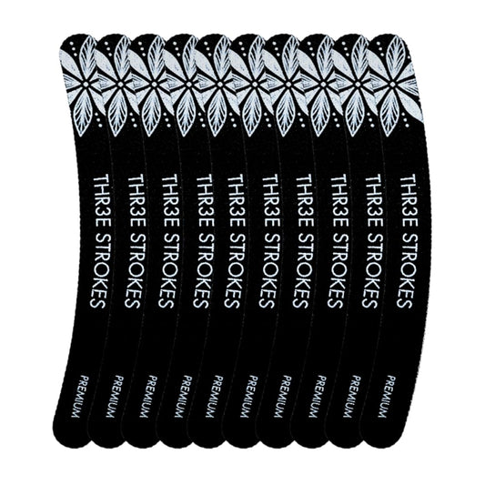 GV97 THR3E STROKES 10 Pack 100/180 Grit Banana Nail Files, Black Professional Reusable Emery Boards Manicure Tool for Acrylic Nails, Nail Buffering Files