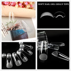 GV25 THR3E STROKES Soft Gel Nail Tips, Full Cover Clear Soft Nail Tips for Artificial False Nails Extension Nail Salons DIY Nail Art with Box, 550PCS (LONG COFFIN N19)