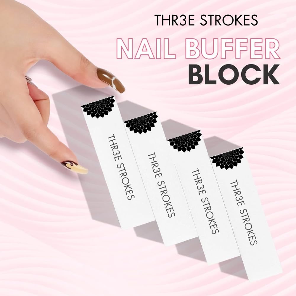 GV91 THR3E STROKES Nail Buffer Block,120Grit 4pcs Sponge Nail Files for Natural Nails Professional Washable White Buffer Polisher Sanding Buffer for Acrylic Nails Manicure Tools for Salon Beginner
