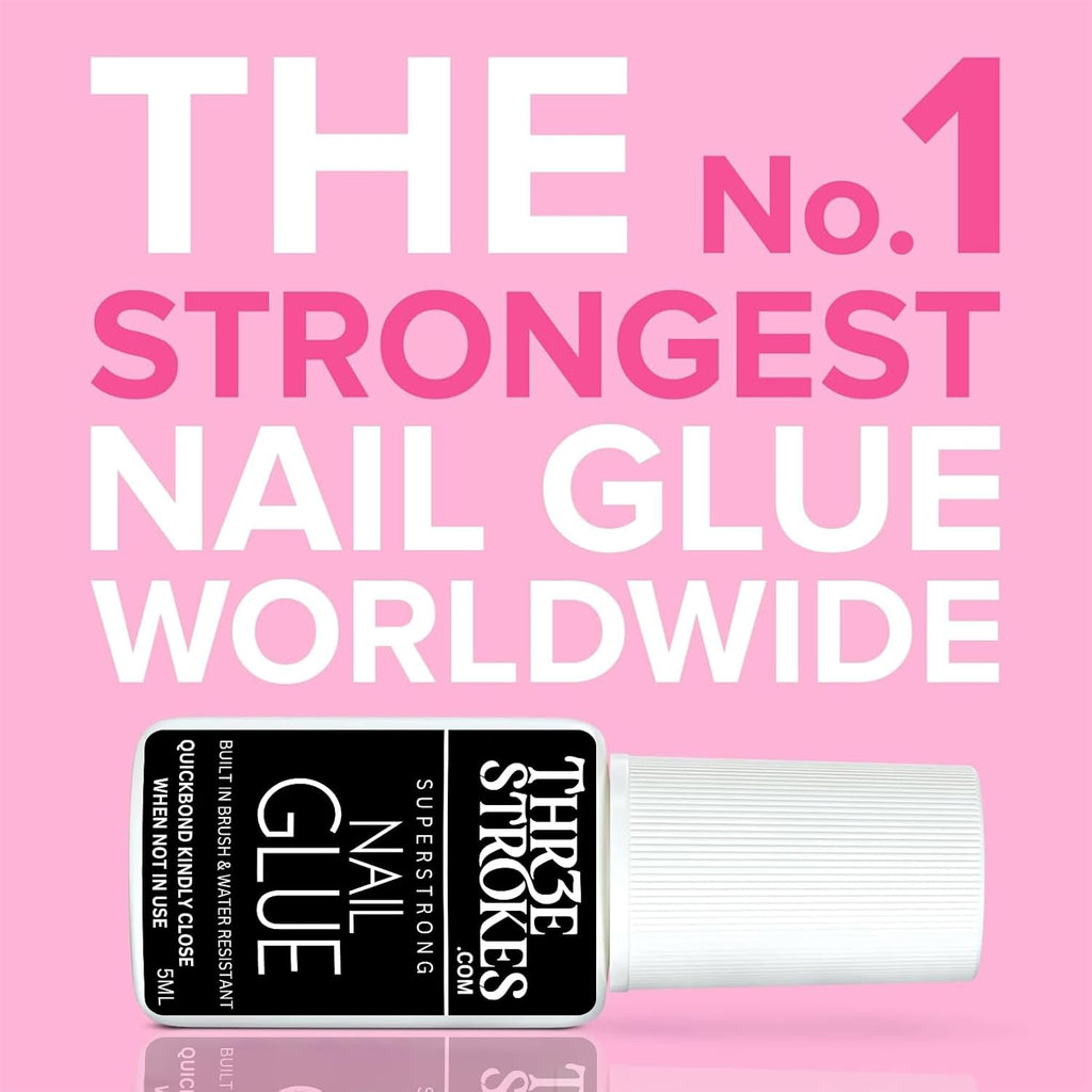 GV52 THR3E STROKES Super Strong Nail Glue For Nail Tips, Acrylic Nails and Press On Nails 5ML Nail Bond Brush On Nail Glue Long Lasting Nail Glue For Acrylic Nails Fake Nails Tips Nail Glue Gel