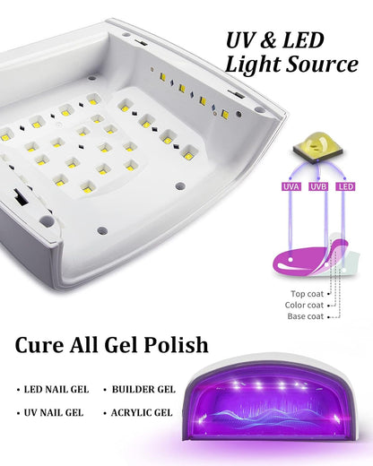 GV1130 Cordless Rechargeable UV LED Nail Lamp S10, Dual Light Source 365+405nm Nail Dryer with 5 Timers, IR Sensor, Low Temperature & High Power Modes for Gel Polish, Manicure & Pedicure