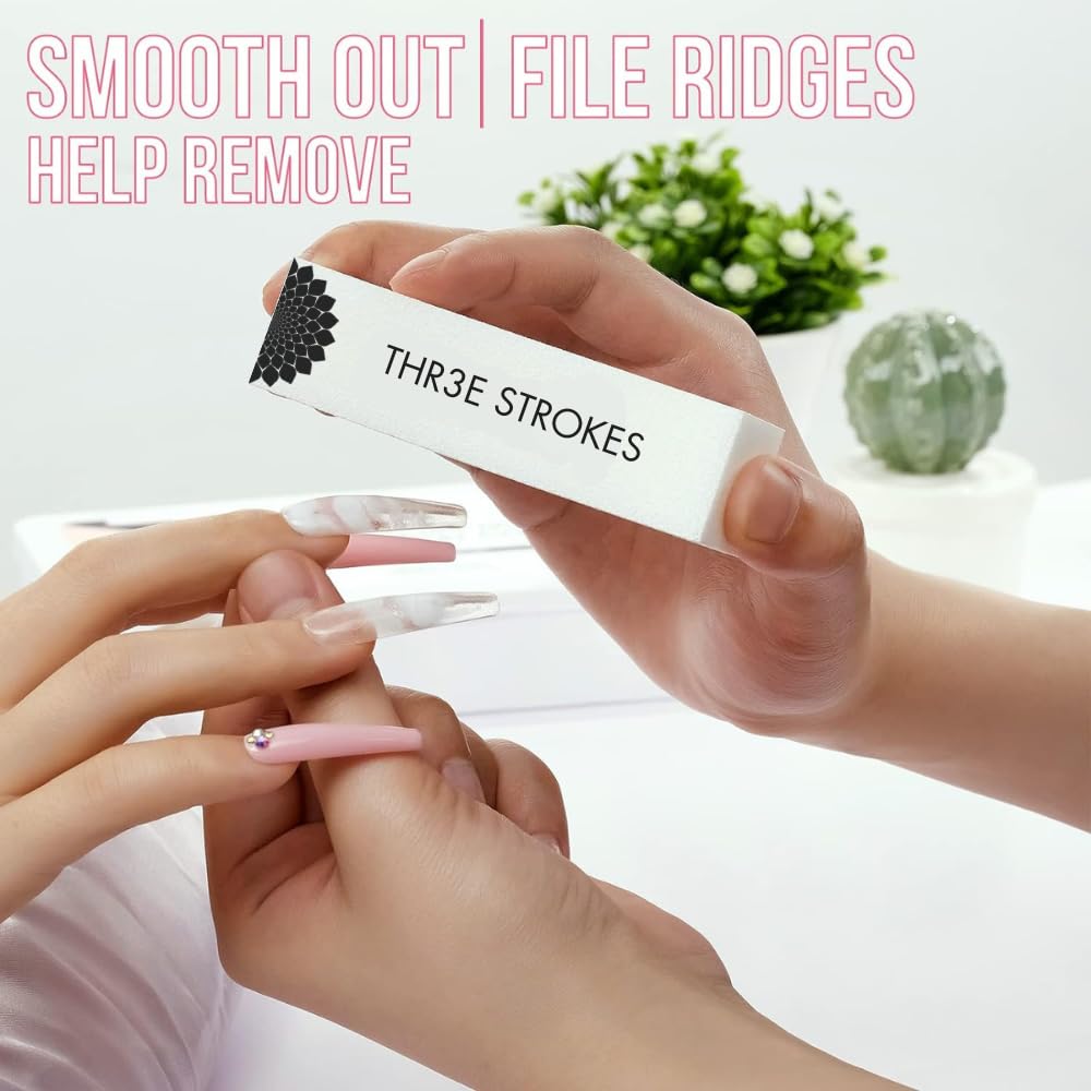 GV91 THR3E STROKES Nail Buffer Block,120Grit 4pcs Sponge Nail Files for Natural Nails Professional Washable White Buffer Polisher Sanding Buffer for Acrylic Nails Manicure Tools for Salon Beginner
