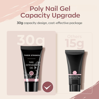 NO298 THR3E STROKES Polygel Quick Upgrade Poly Gel Finish Kits,30ML Polygel Nail Kit Builder Gel,Nail Extension Gel Trendy Nail Art Design Salon Nail Easy DIY At Home(11 CLEAR BROWN)(UV/LED Lamp Required)