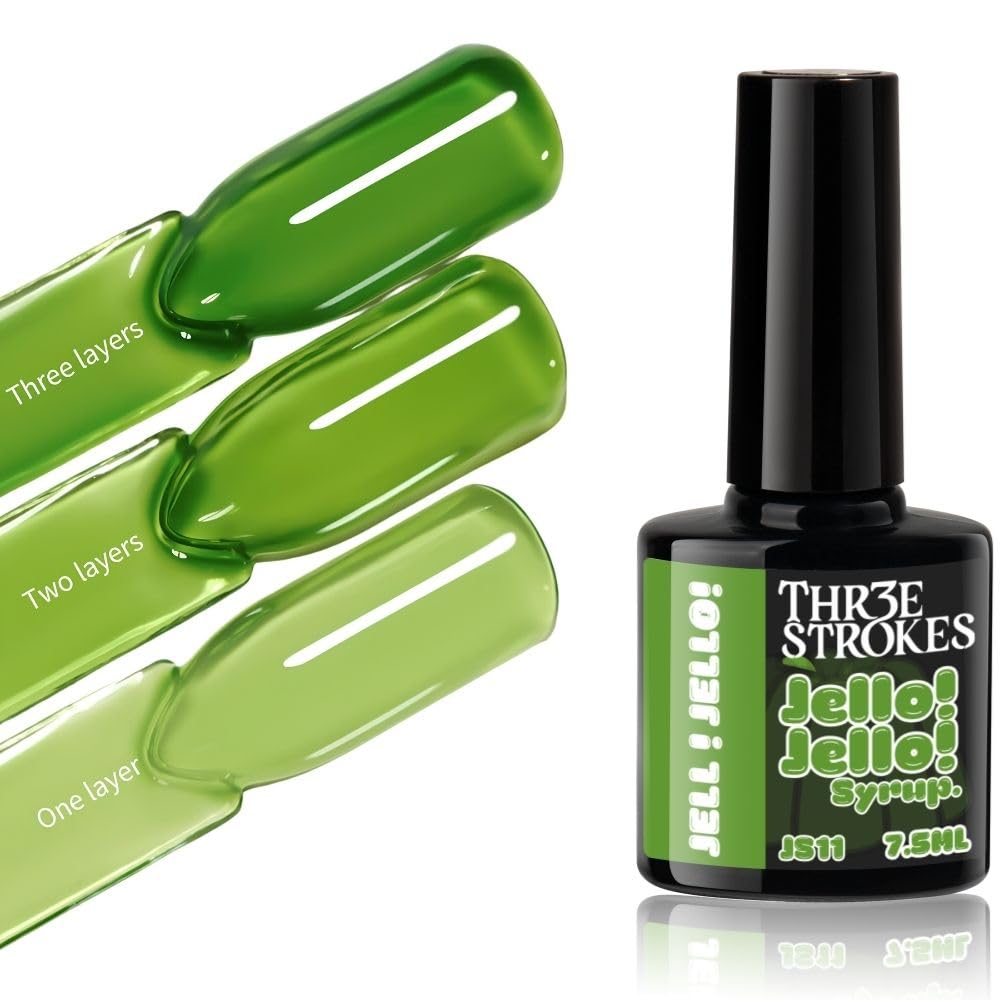 GV1181 THR3E STROKES Jello Jello Syrup Jelly Gel Nail Polish, 7.5ml, UV/LED Soak Off Gel, 28 Day Wear, Translucent Color Gel for Nail Art, 18 Shades