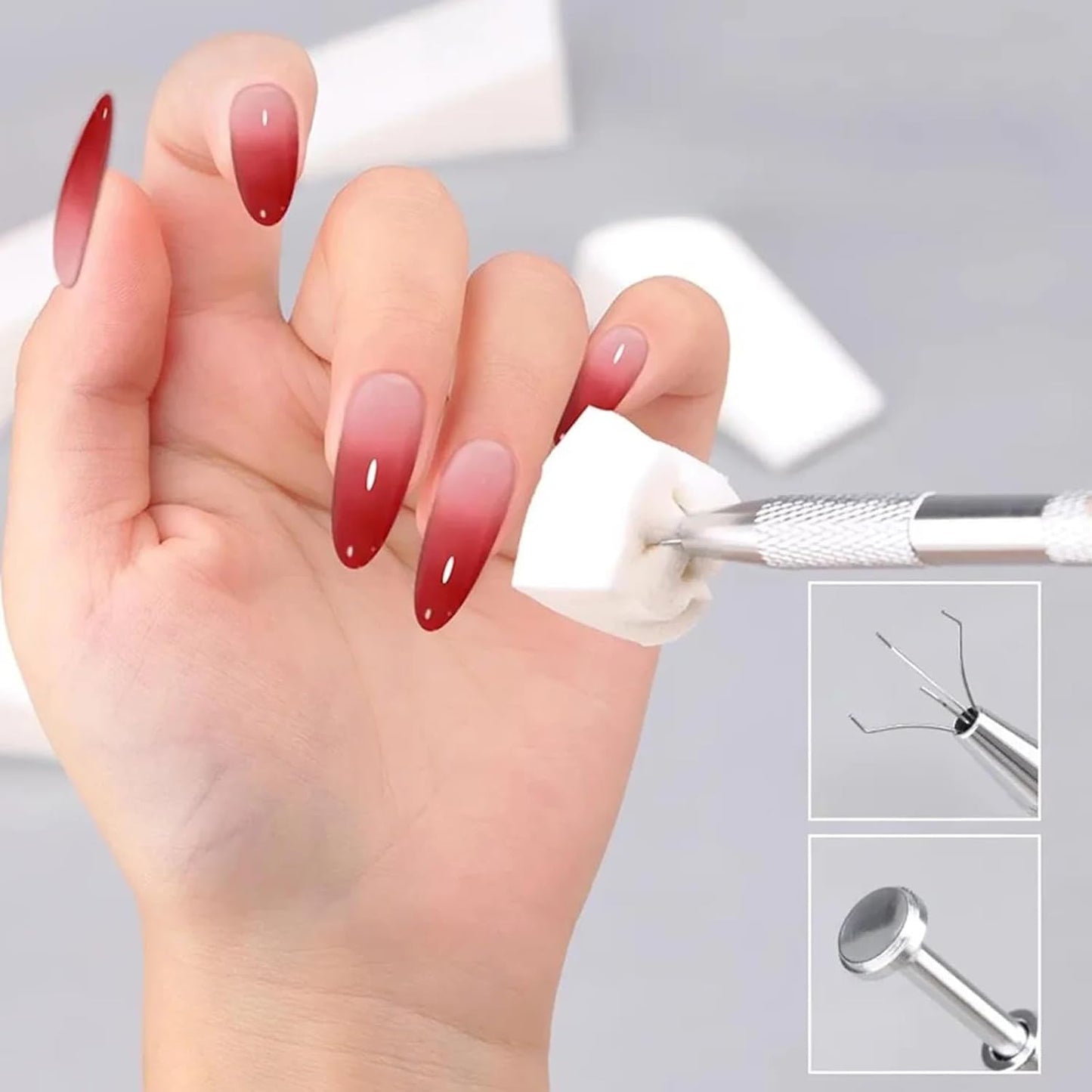 GV120 4 Claws Nail Sponge Metal Grabber with 100 Pcs Mini Replaceable Nail Sponges Blocks for Ombre Nail Art Sponges Nail Art Tools for Nail Supplies Nail Accessories (CUBE + PICKER)