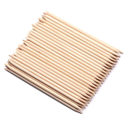 GV87 THR3E STROKES 100 pcs Orange Wood Nail Sticks Double Sided Multi Functional Cuticle Pusher Remover Manicure Pedicure Tool for Manicure Pedicure (100)
